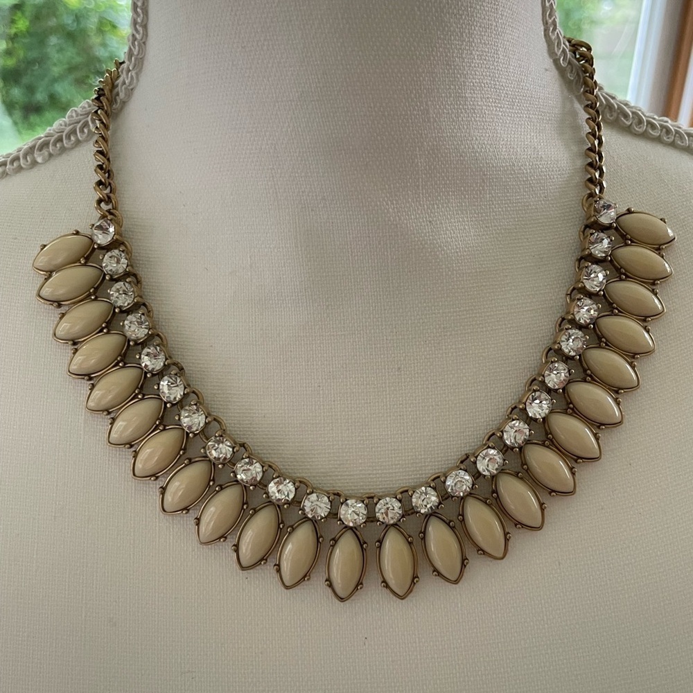 J. Crew Ivory Teardrop and Rhinestone Fringe Statement Necklace